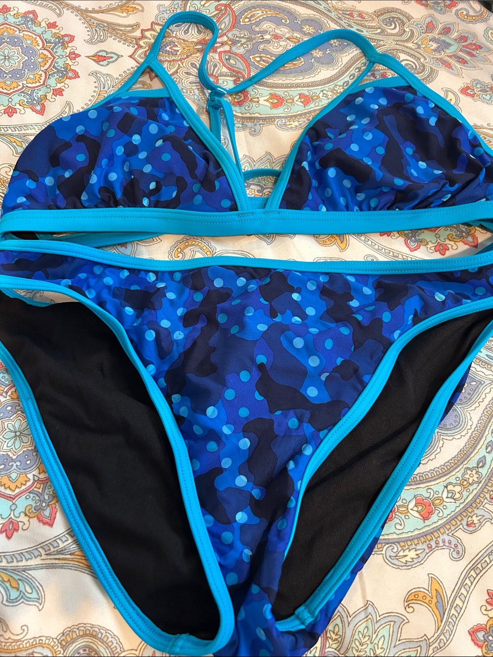 TYR Blue Printed Triangle Bikini Set - Women's Swim